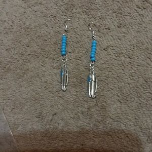 Handmade turquoise beads turquoise feather earring